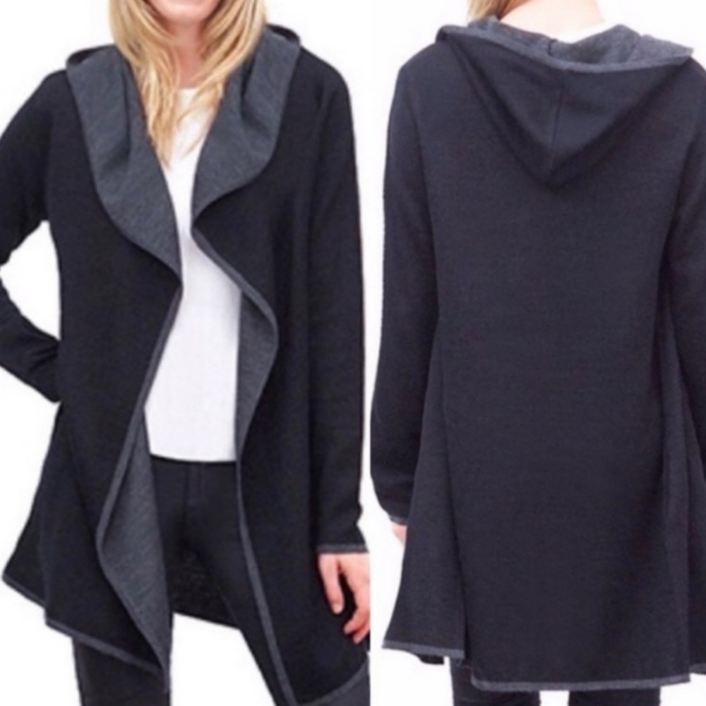 Blanc Noir Black and Gray Hooded Cardigan